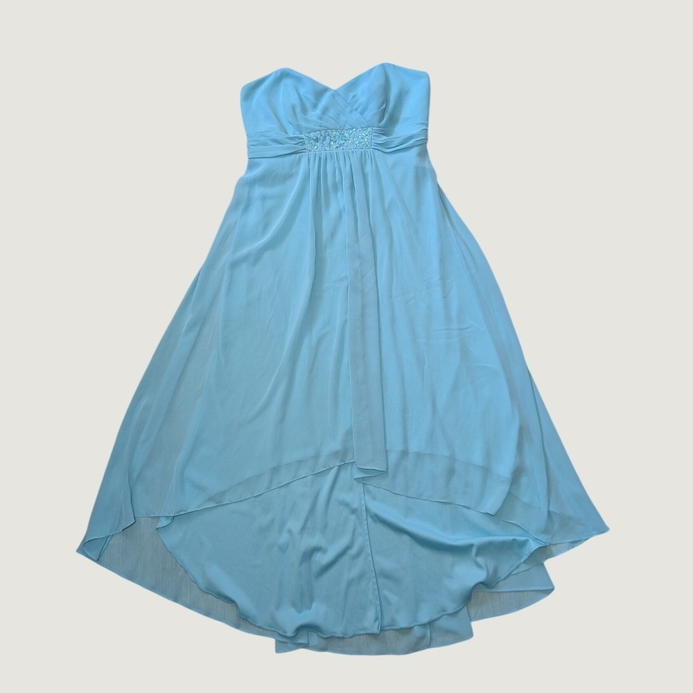 David's Bridal Fairycore Sky Blue Beaded Strapless High-Low Formal Dress 10